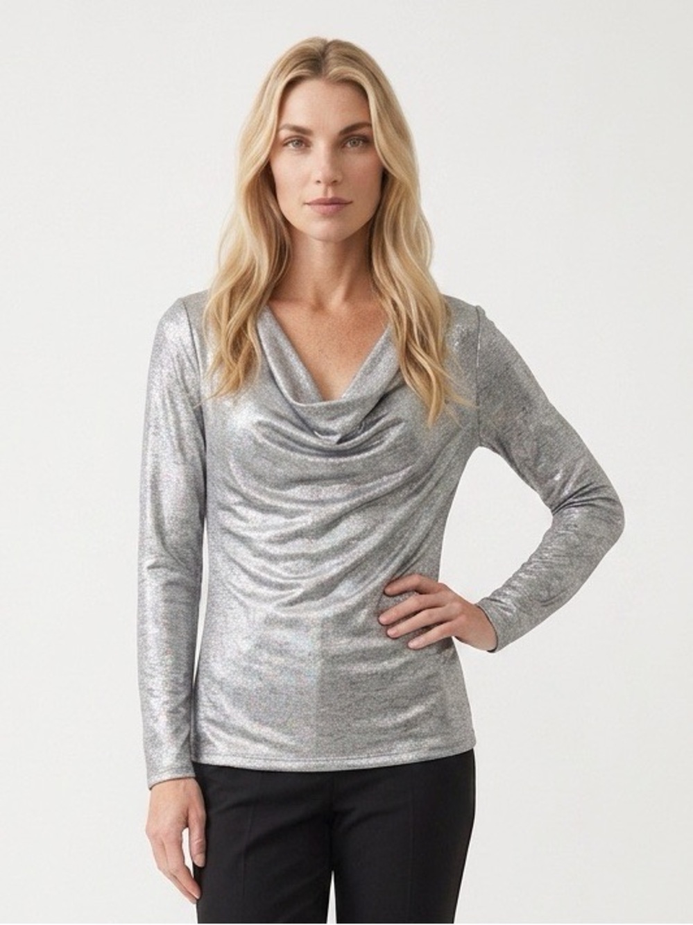 White House Black Market Silver Metallic Cowl Neck Sweater (r7)